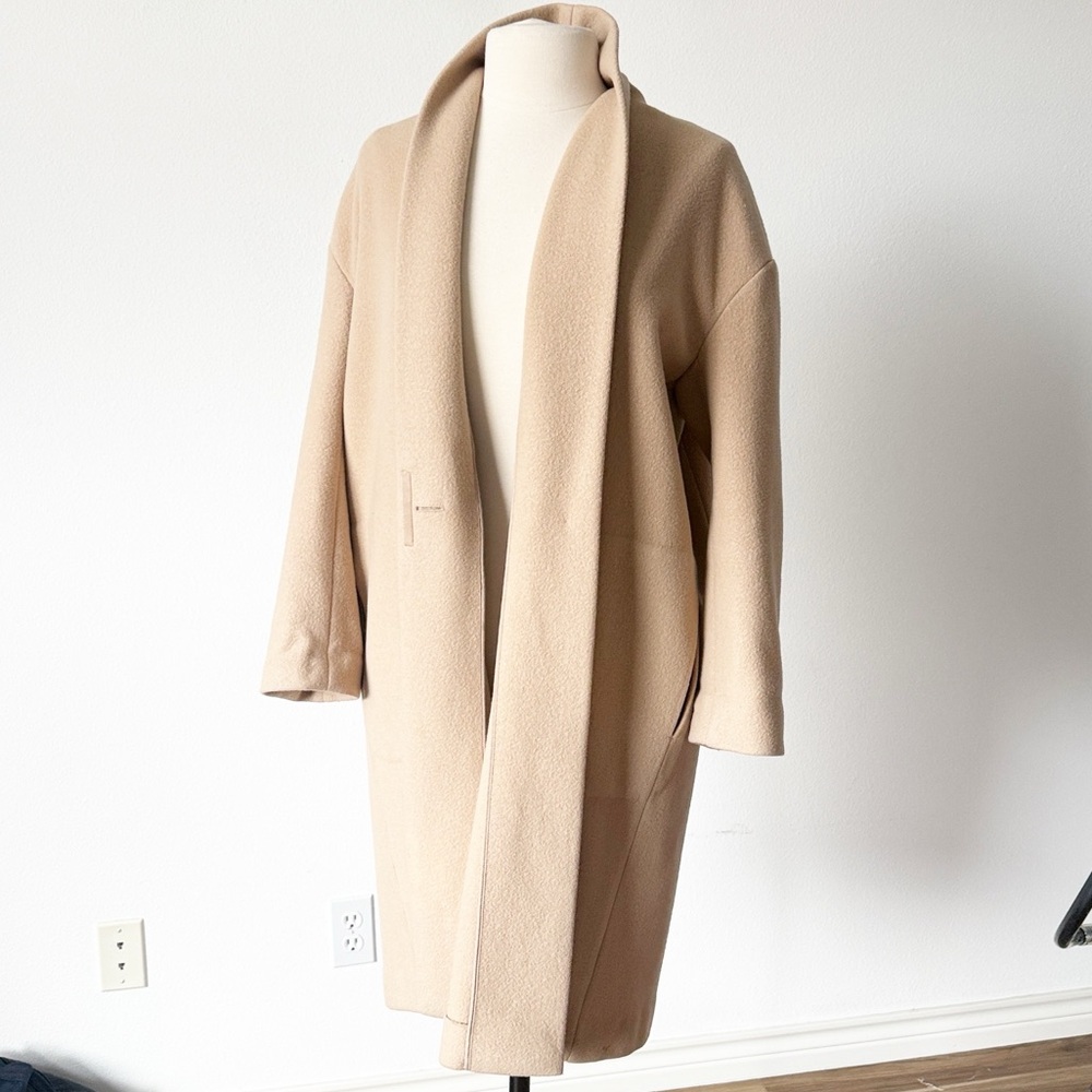 Vince Collarless Coat in Limestone Wool Blend Coat - Picture 4 of 16